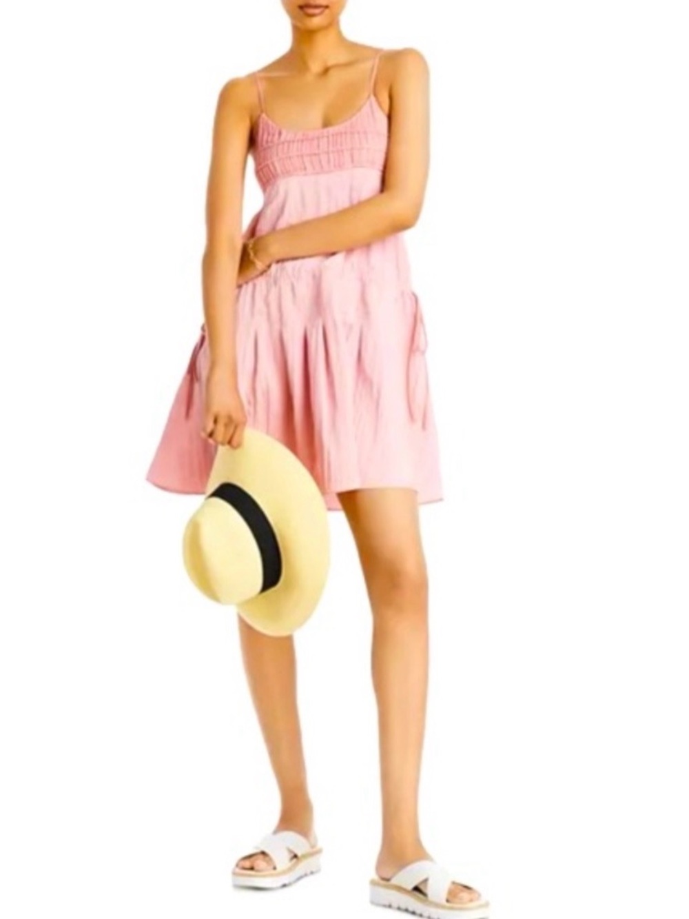 Rebecca Taylor Pink Crinkle Smocked Mini Slip Dress